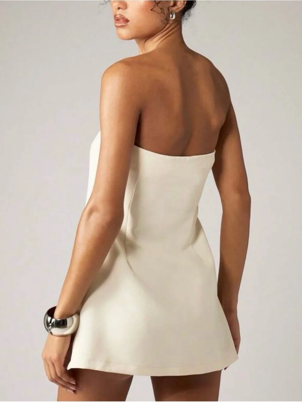 Strapless Cream Mini Dress with pearls Detail - Picture 2 of 5
